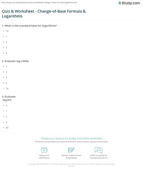 Quiz & Worksheet - How to Write the Inverse of Logarithmic ...