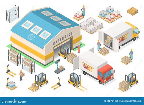 Isometric Warehouse Icon Set Scheme Logistic Concept Stock Vector