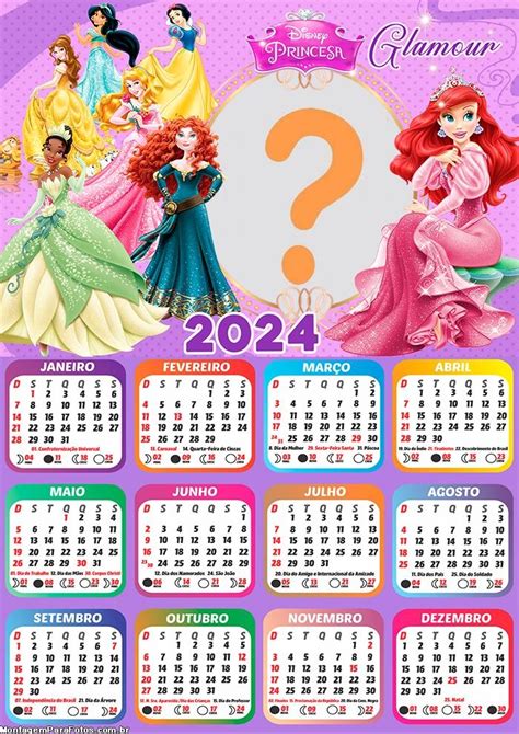 Calendário 2024 Princesas Glamour Montagem Online Colagem De Foto