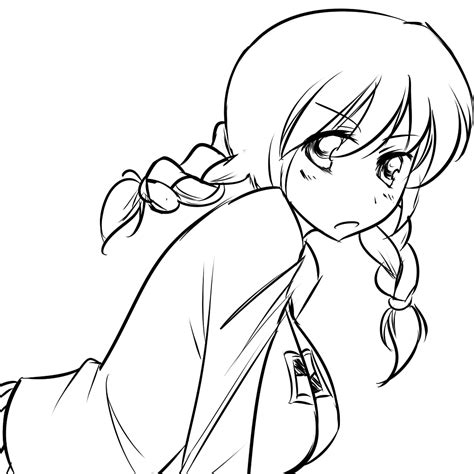 Safebooru Bent Over Blush Braid Breasts Large Breasts Leaning Forward Lineart Long Hair