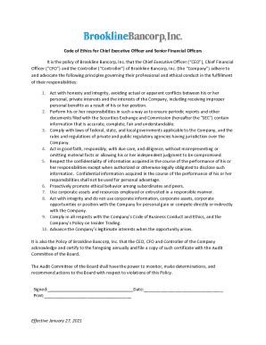 Fillable Online Code Of Ethics For Chief Executive Officer And Senior