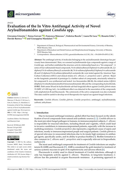 Pdf Evaluation Of The In Vitro Antifungal Activity Of Novel