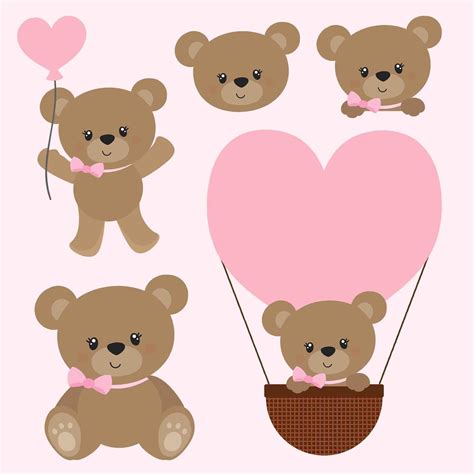 Clipart Pink Teddy Bear Baby Shower Girl Clipart Etsy