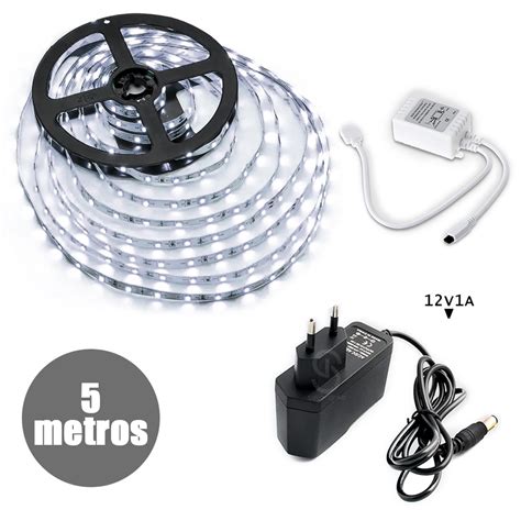 Kit 1 Rolo De 5 Metros De Fita Led Branco Frio 5050 Fonte Submarino