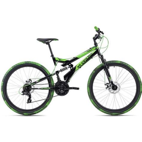 Vélo VTT Tout Suspendu 26 KS CYCLING Crusher Noir Vert 21 Vitesses