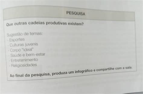 PESQUISA Que outras cadeias produtivas existem Sugestão de temas