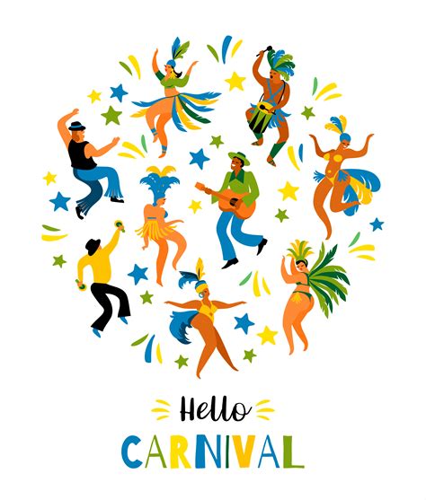 Brazil Carnival Vector Illustration Of Funny Dancing Men And Women In