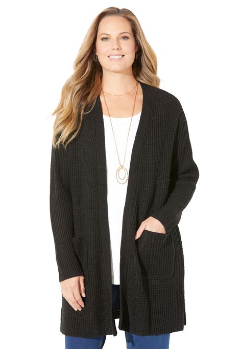 Catherines Womens Plus Size Daydream Waffle Knit Sweater 5x Black