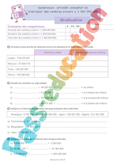 Arrondir encadrer intercaler les nombres entiers inférieur à 1 000