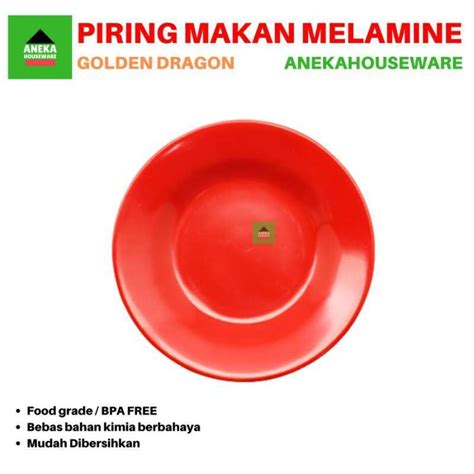 Jual Piring Makan Saji Melamin Cekung Merah Golden Dragon 10 Inch Di