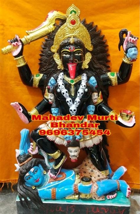 Painted Hindu Black Marble Kali Maa Statue For Worship Size 24