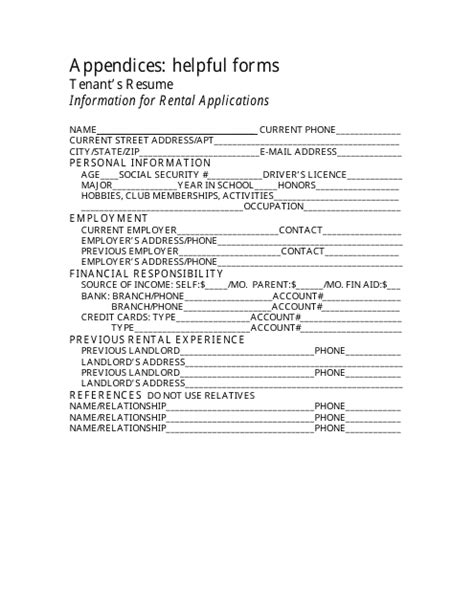 Tenants Rental Application Information Form Fill Out Sign Online