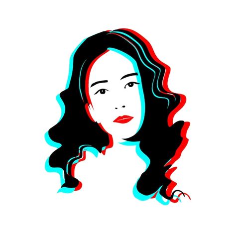 Premium Vector Girl Face Portrait Line Art With Glitch Effect Vector