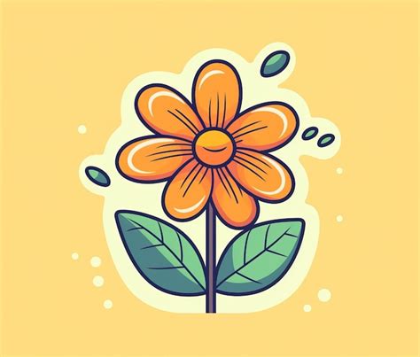 Una Flor De Dibujos Animados Con Hojas Sobre Un Fondo Amarillo Foto