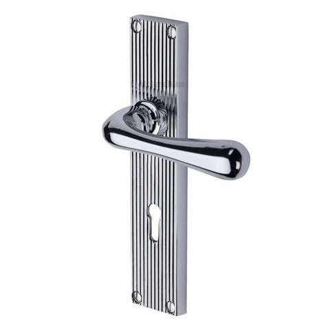 Heritage Charlbury Reeded Lock Door Handles Polished Chrome Broughtons Lighting And Ironmongery