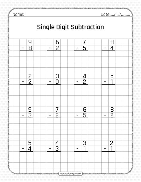 Single Digit Subtraction