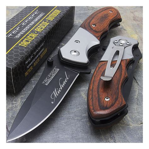 Personalized Tactical Pocket Knife Wood Wooden Handle Folding Etsy