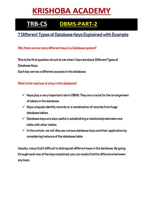 types  key  table  information management