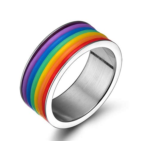 Lgbt Pride Stainless Steel Ring With Rainbow Design Queerks