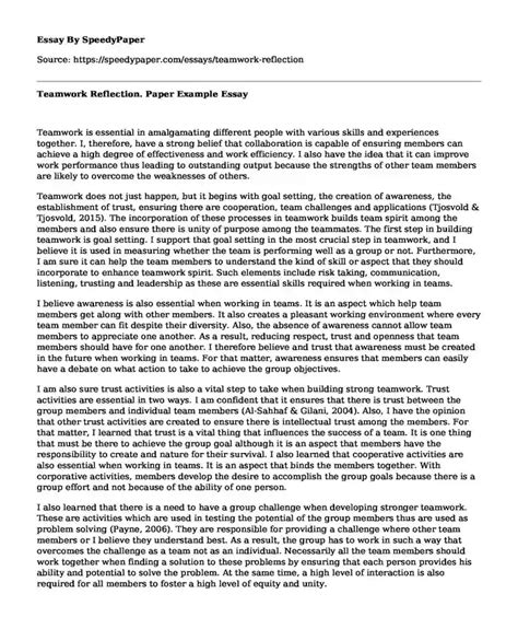 Teamwork Reflection Paper Example SpeedyPaper