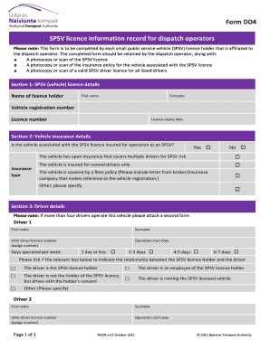 Fillable Online Nationaltransport Form DO4 SPSV Licence Information