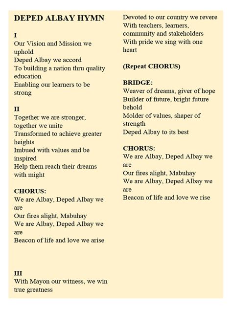 Deped Albay Hymn Pdf