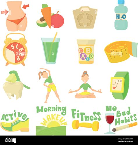 Healthy Lifestyle Icons Set Cartoon Style Stock Vector Image Art Alamy