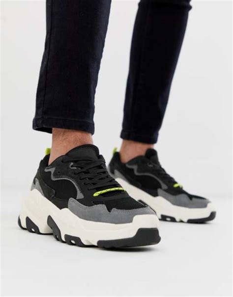 Bershka Sneakers Met Dikke Zool En Detail Van Stof In Zwart Asos