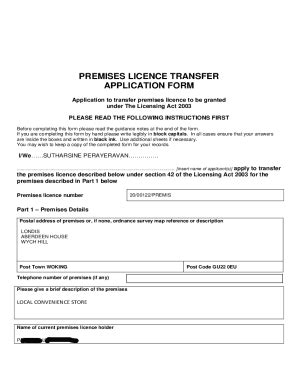 Fillable Online Premises Licence Transfer And Consent Form Fax Email