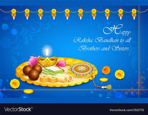 Decorated Thali With Rakhi For Raksha Bandhan Vector Image