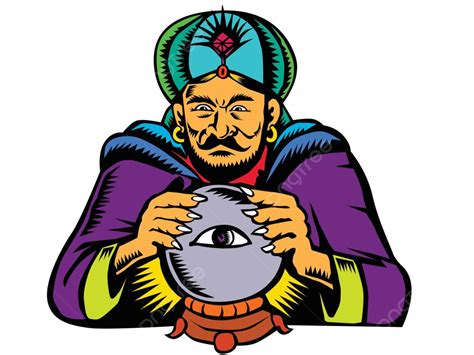 Fortune Teller With Crystal Ball Woodcut Illustration Divination