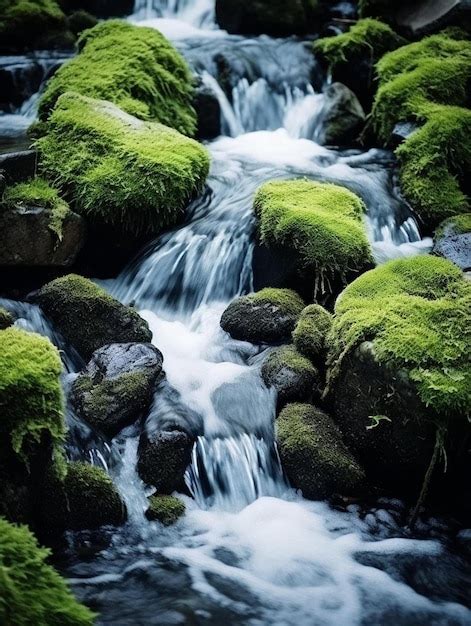 Premium Photo A Stream Running Through A Lush Green Forest