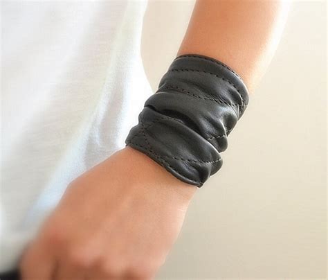 Black Leather Cuff Leather Wrap Bracelet Women Bracelet Etsy