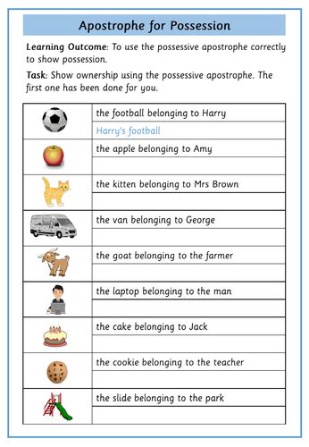 The Possessive Apostrophe Apostrophe For Possession Worksheet