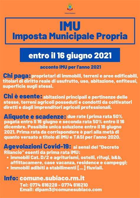 Imposta Municipale Propria IMU acconto per lanno 2021 Città di