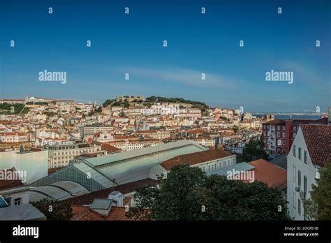 Lisbon Portugal Skyline Towards Sao Jorge Castle Stock Photo Alamy