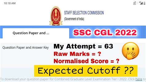 Ssc Cgl My Scores After Answer Key Expected Cutoff Ssc