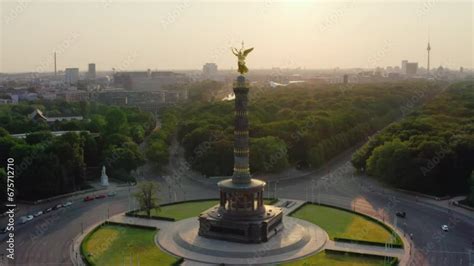 Establishing Aerial View Of Berlin Cityscape With Victory Column Major