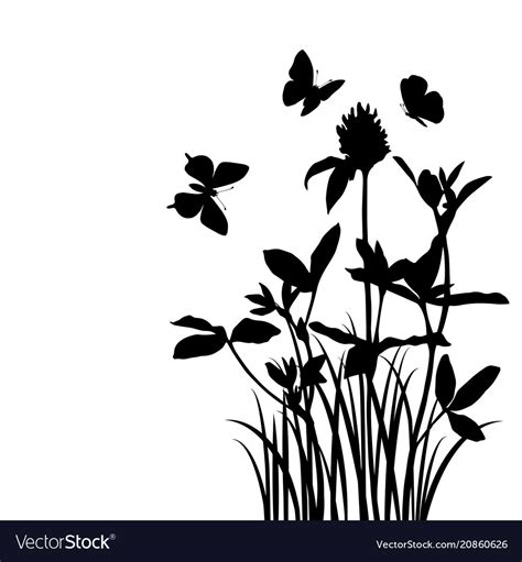 Grass Flowers And Butterflies Royalty Free Vector Image