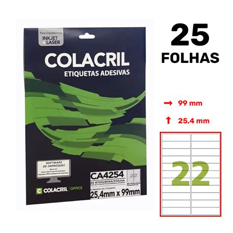 Etiqueta A4 Colacril 25 Folhas 99mm X 25 4mm CA4254 Norton