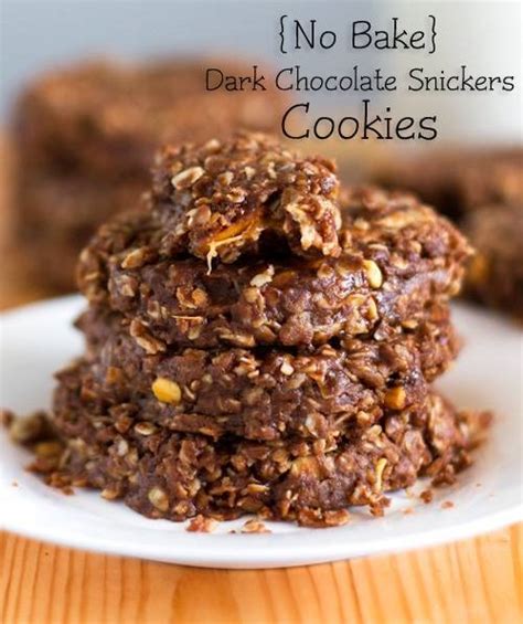 {No Bake} Dark Chocolate Snickers Cookies Recipe - Pinch of Yum