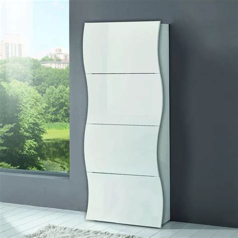 Scarpiera 71x161h Cm Con 4 Ante A Ribalta In Legno Bianco Lucido Moss