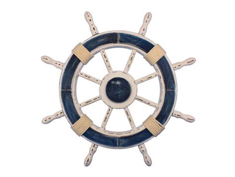 Buy Rustic Dark Blue And White Decorative Ship Wheel In Nautical Decor