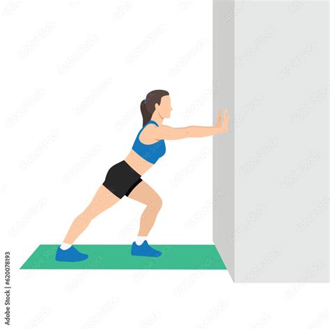 Woman Doing Straight Leg Calf Stretch Exercise Flat Vector