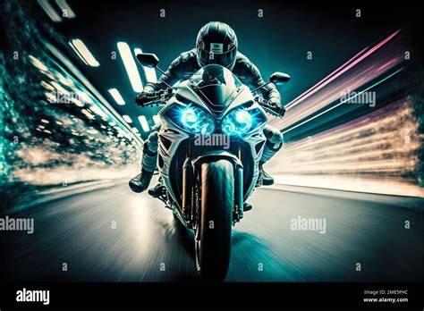 Sport Racing Bike High Speed With Road Lights Generative Ai High