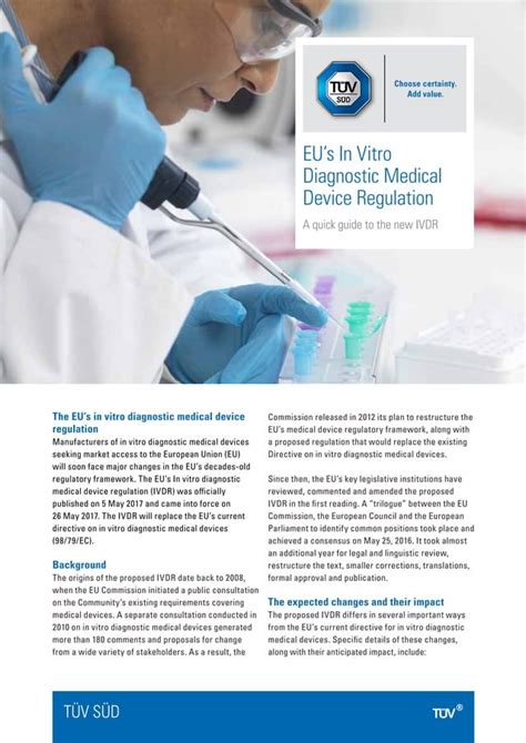 Tuv Sud Ivdr Infosheet Eus In Vitro Diagnostic Medical Device