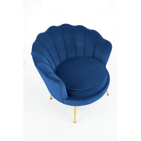 Fauteuil vintage en velours bleu avec pieds en métal doré CAPRICA