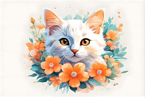 Watercolor Floral Cat Graphic By Craftable Creative Fabrica