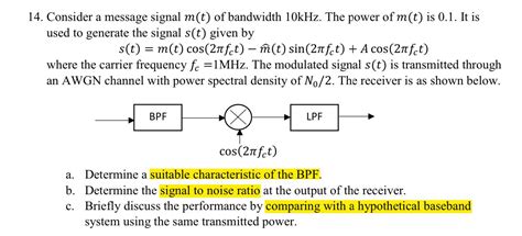 Solved Consider A Message Signal M T Of Bandwidth Khz Chegg