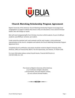 Fillable Online Bua Church Matching Scholarship Program Agreement